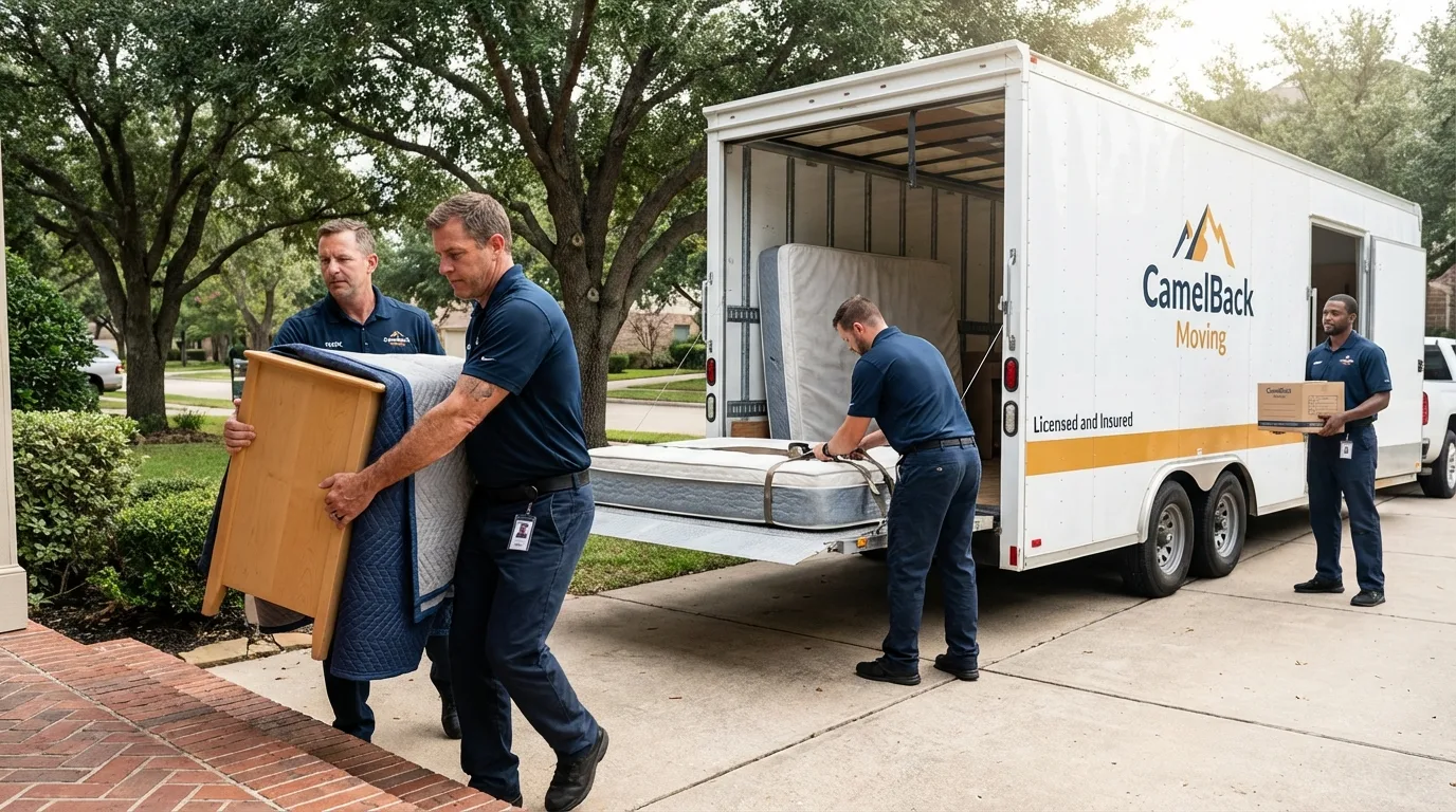 Crew loading residential truck for cross-state move from San Tan Valley, AZ