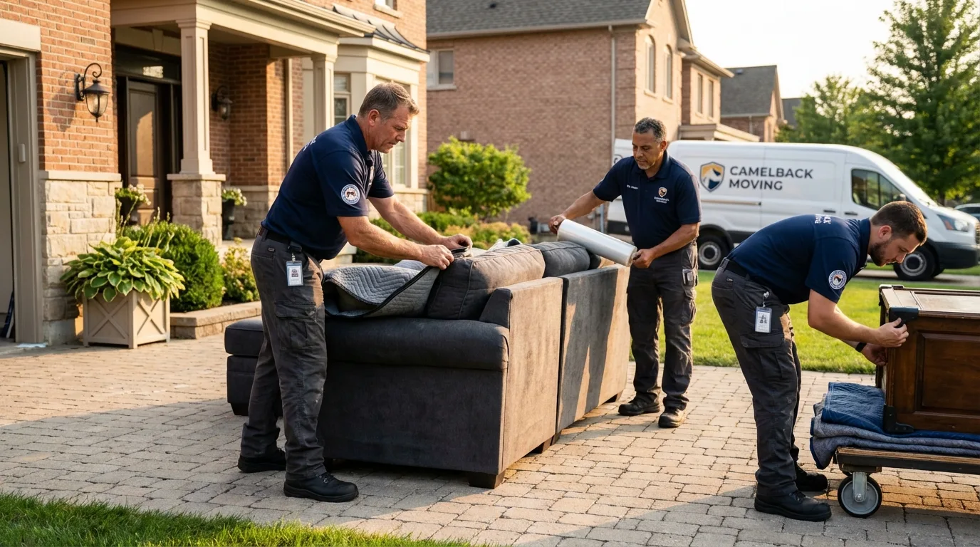 Large estate moving crew wrapping furniture in San Tan Valley, AZ