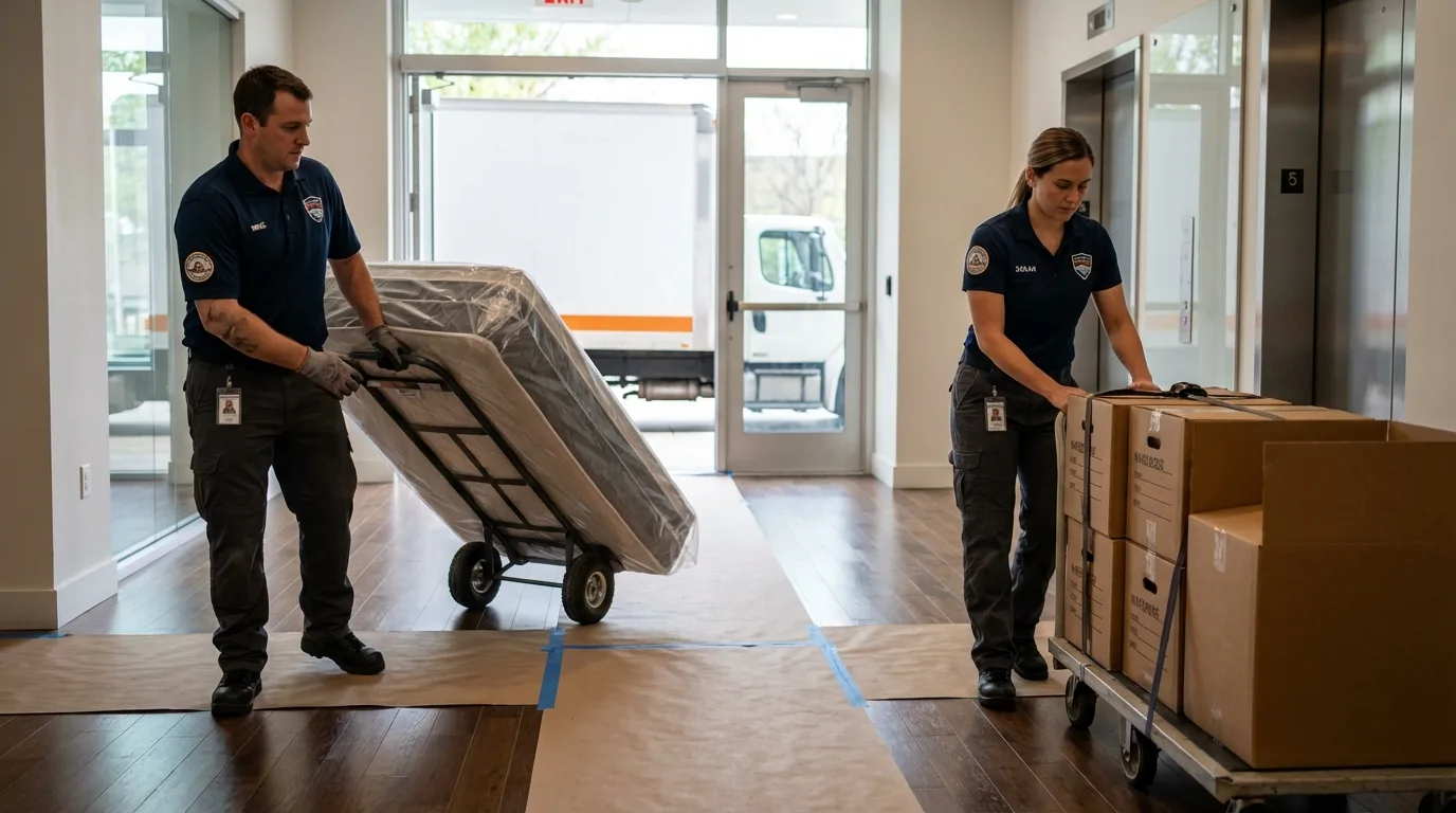 Professional apartment movers loading elevator in San Tan Valley, AZ